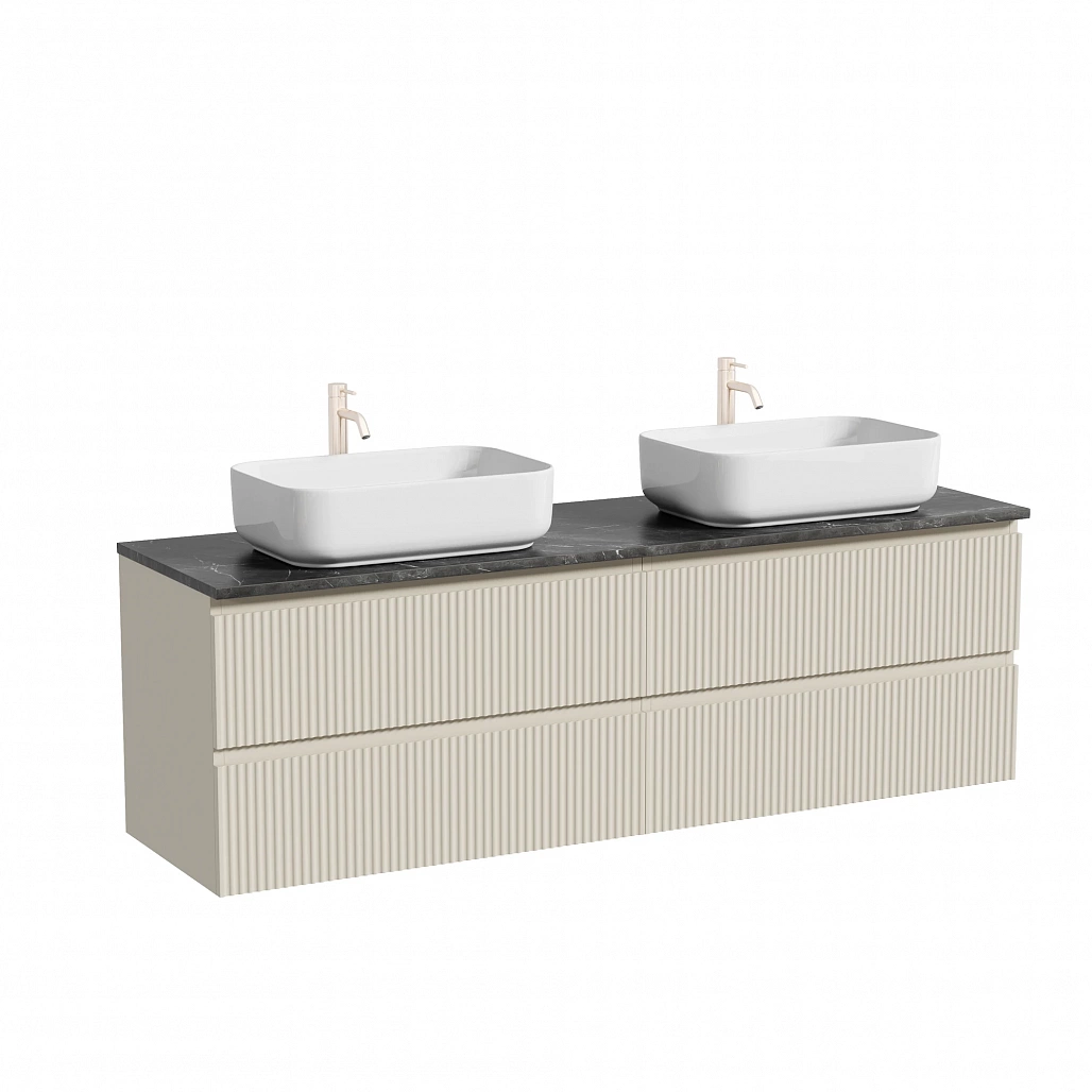 Тумба под столешницу Sancos Сноб Р / Snob R 79x44,5x50 подвесная, бежевый матовый / beige soft, столешница 160 см, с отверстием под смеситель, черное небо / black sky — МЕБ009807 — фото 1