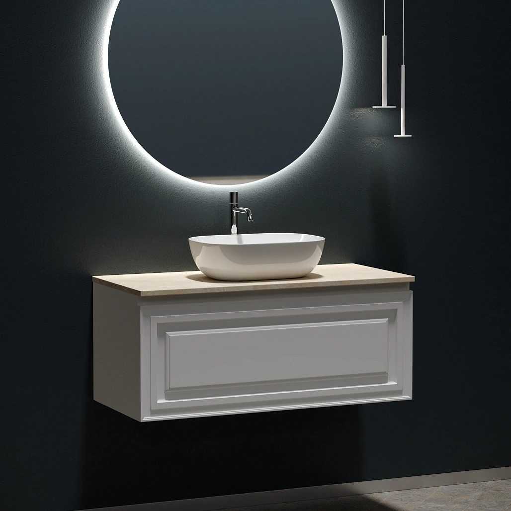 Тумба под столешницу Sancos Самая / Very 99,5x44,5x40,6 подвесная, белый матовый / bianco, столешница с отверстием под смеситель, креман / kreman — МЕБ009979 — фото 3