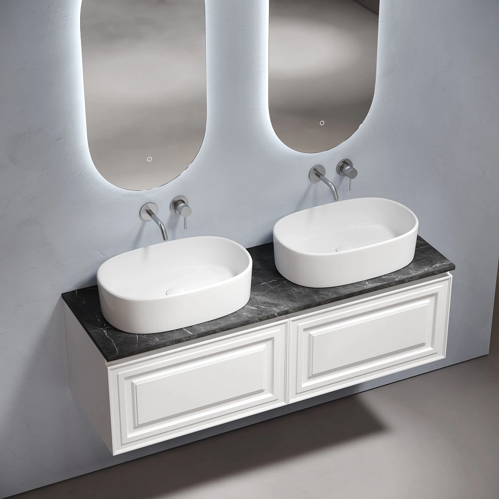 Тумба под столешницу Sancos Самая / Very 69x44,5x40,6 подвесная, белый матовый / bianco, столешница 140 см, без отверстия под смеситель, черное небо / black sky — МЕБ009657 — фото 3