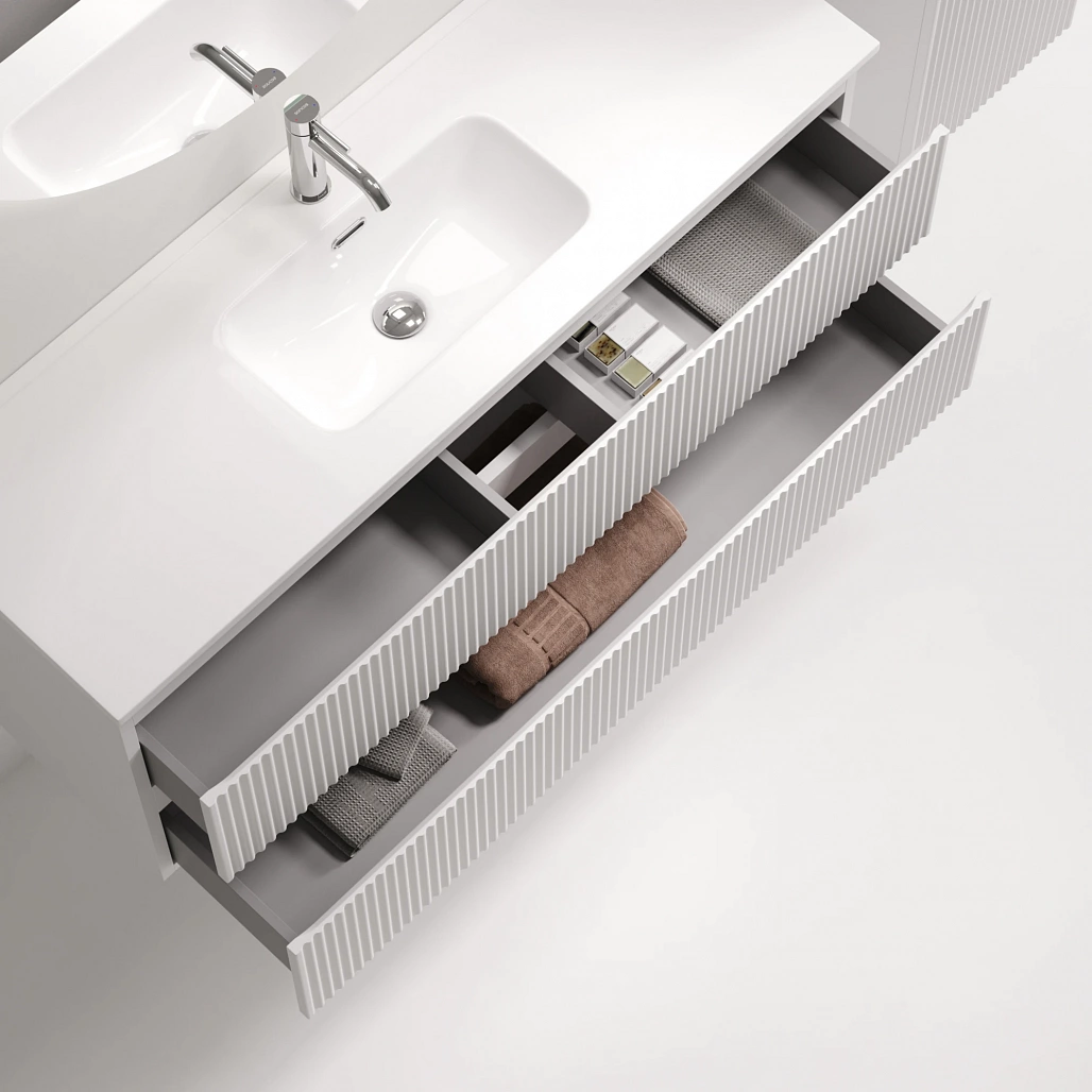 Тумба под раковину Sancos Сноб Р 390 / Snob R 390 119,5x39x50 подвесная, два ящика, белый матовый / bianco — МЕБ009278 — фото 6