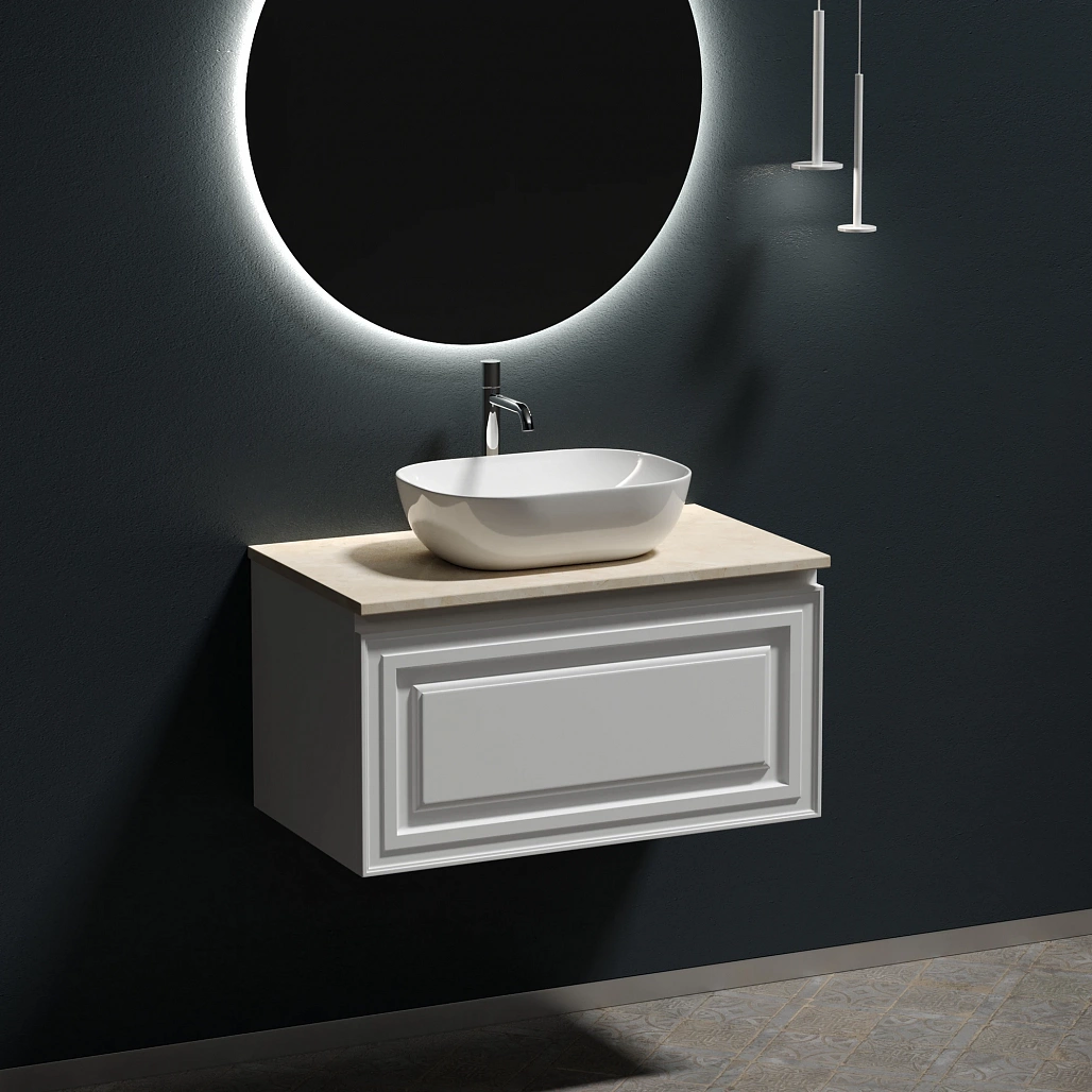 Тумба под столешницу Sancos Самая / Very 79x44,5x40,6 подвесная, белый матовый / bianco, столешница с отверстием под смеситель, креман / kreman — МЕБ009976 — фото 2