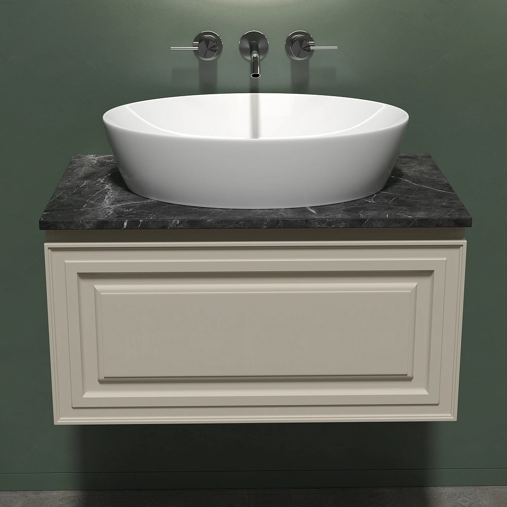 Тумба под столешницу Sancos Самая / Very 79x44,5x40,6 подвесная, бежевый матовый / beige soft, столешница без отверстия под смеситель, черное небо / black sky — МЕБ009968 — фото 6
