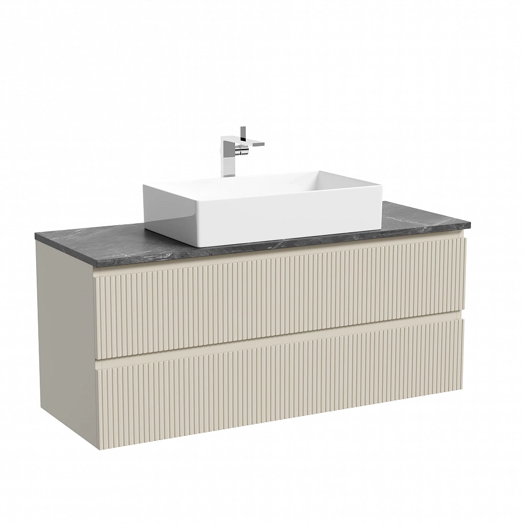 Тумба под столешницу Sancos Сноб T / Snob T 119,5x44,5x50 подвесная, бежевый матовый / beige soft, столешница с отверстием под смеситель, черное небо / black sky — МЕБ009908 — фото 1
