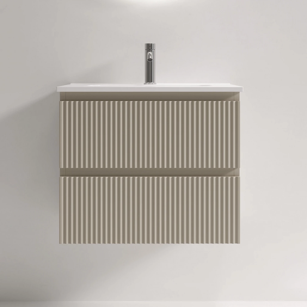 Тумба под раковину Sancos Сноб Р 390 / Snob R 390 59x39x50 подвесная, два ящика, бежевый матовый / beige soft — МЕБ009292 — фото 4