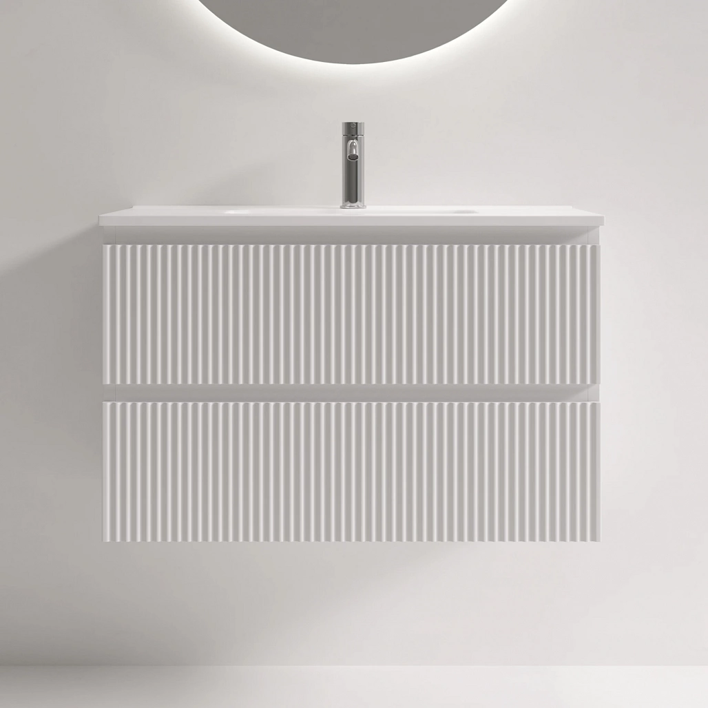 Тумба под раковину Sancos Сноб Р 390 / Snob R 390 79x39x50 подвесная, два ящика, белый матовый / bianco — МЕБ009300 — фото 4