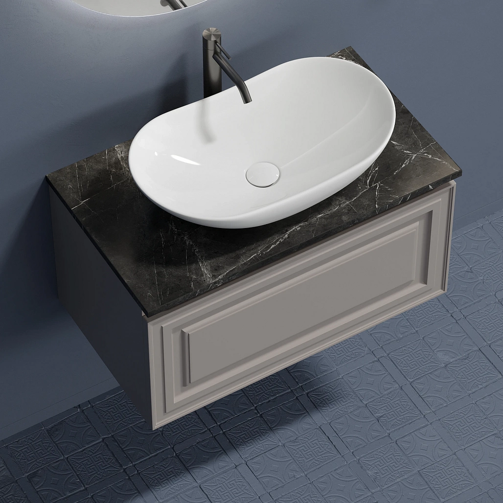 Тумба под столешницу Sancos Самая / Very 79x44,5x40,6 подвесная, пыльная роза / doha soft, столешница с отверстием под смеситель, черное небо / black sky — МЕБ009644 — фото 9