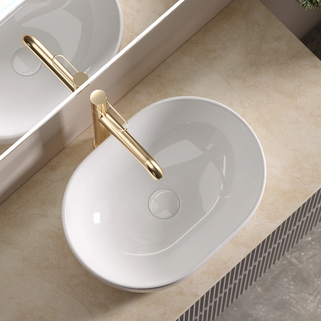Тумба под столешницу Sancos Сноб Р / Snob R 99,5x44,5x50 подвесная, белый матовый / bianco, столешница с отверстием под смеситель, креман / kreman — МЕБ009763 — фото 10