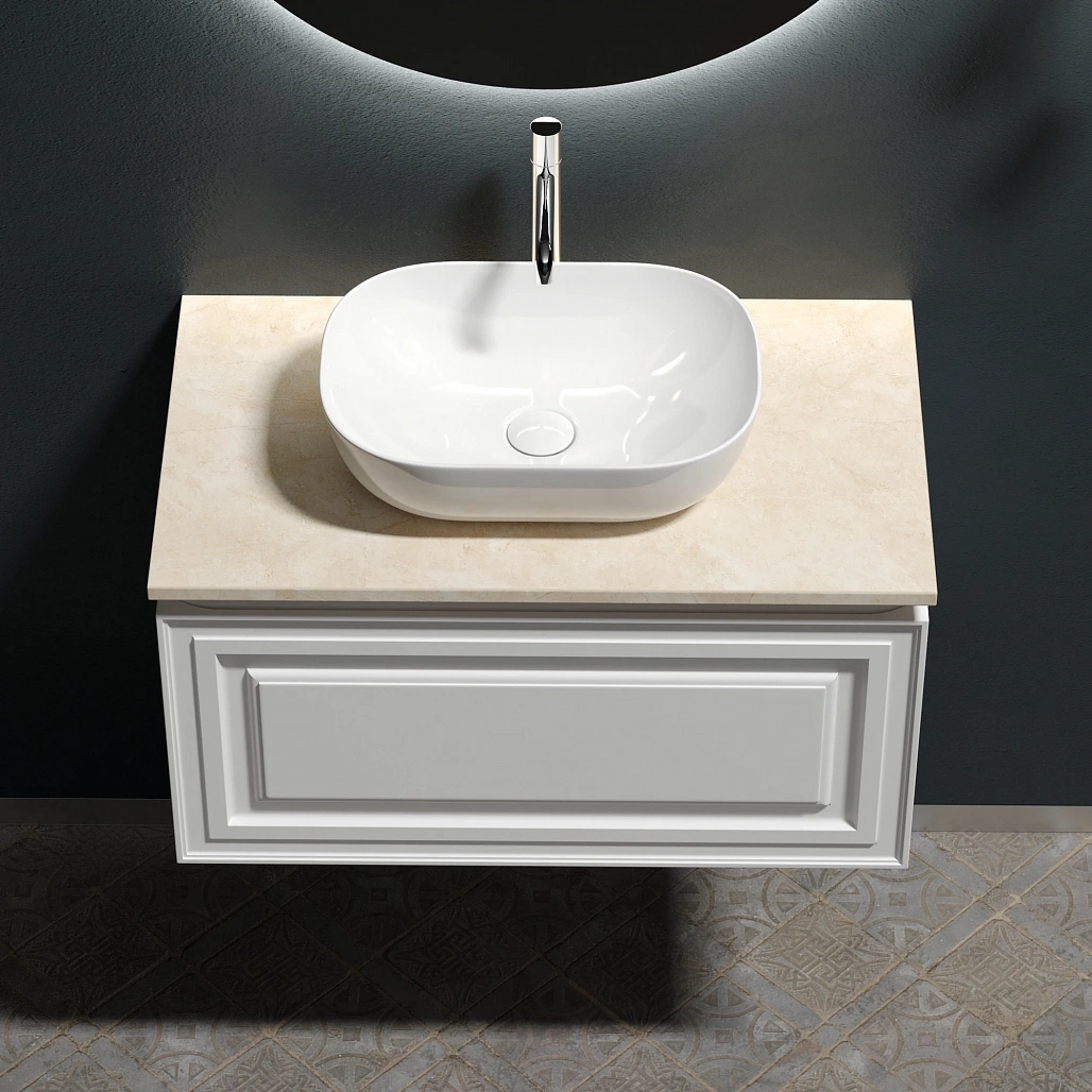 Тумба под столешницу Sancos Самая / Very 79x44,5x40,6 подвесная, белый матовый / bianco, столешница с отверстием под смеситель, креман / kreman — МЕБ009976 — фото 5