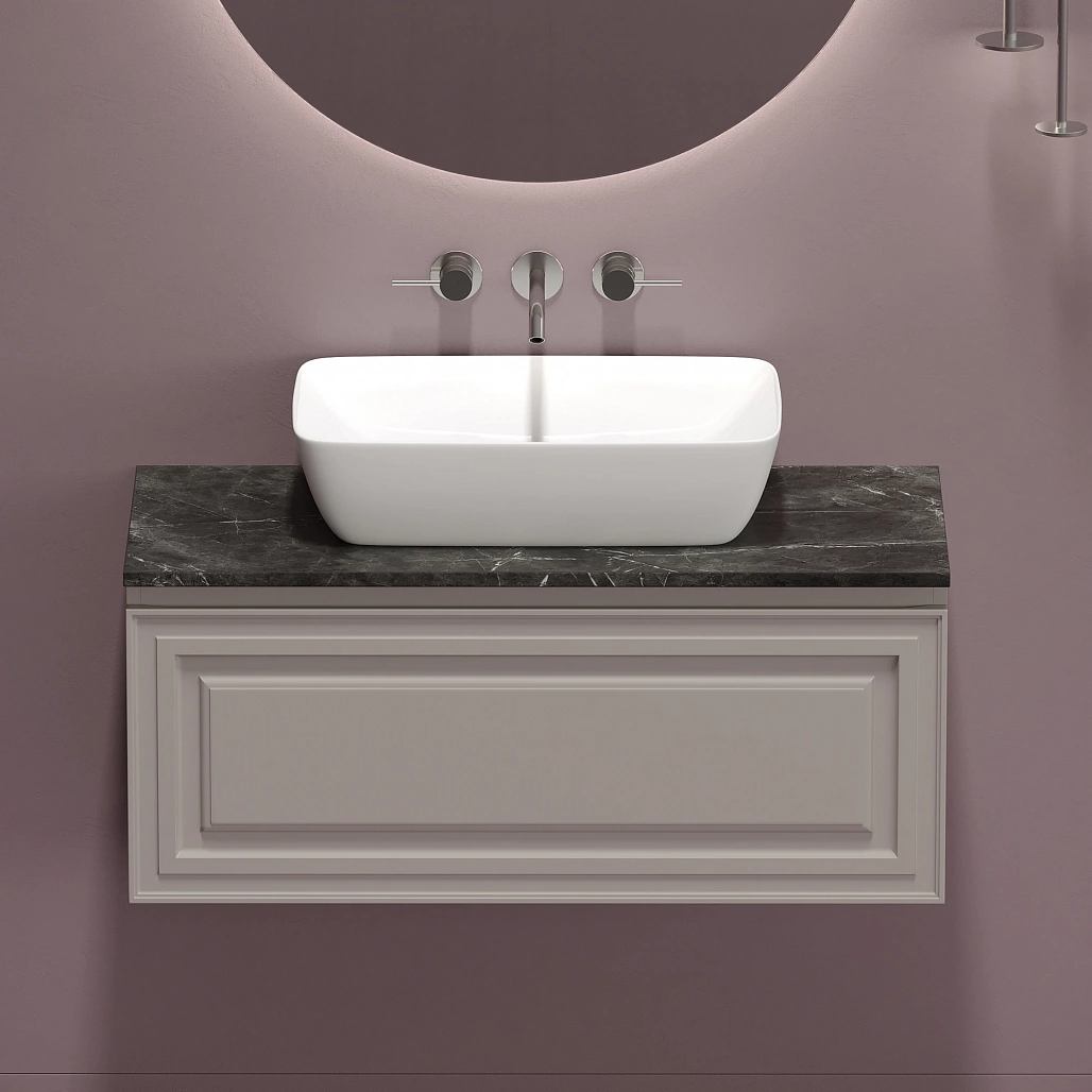 Тумба под столешницу Sancos Самая / Very 99,5x44,5x40,6 подвесная, пыльная роза / doha soft, столешница без отверстия под смеситель, черное небо / black sky — МЕБ009504 — фото 5