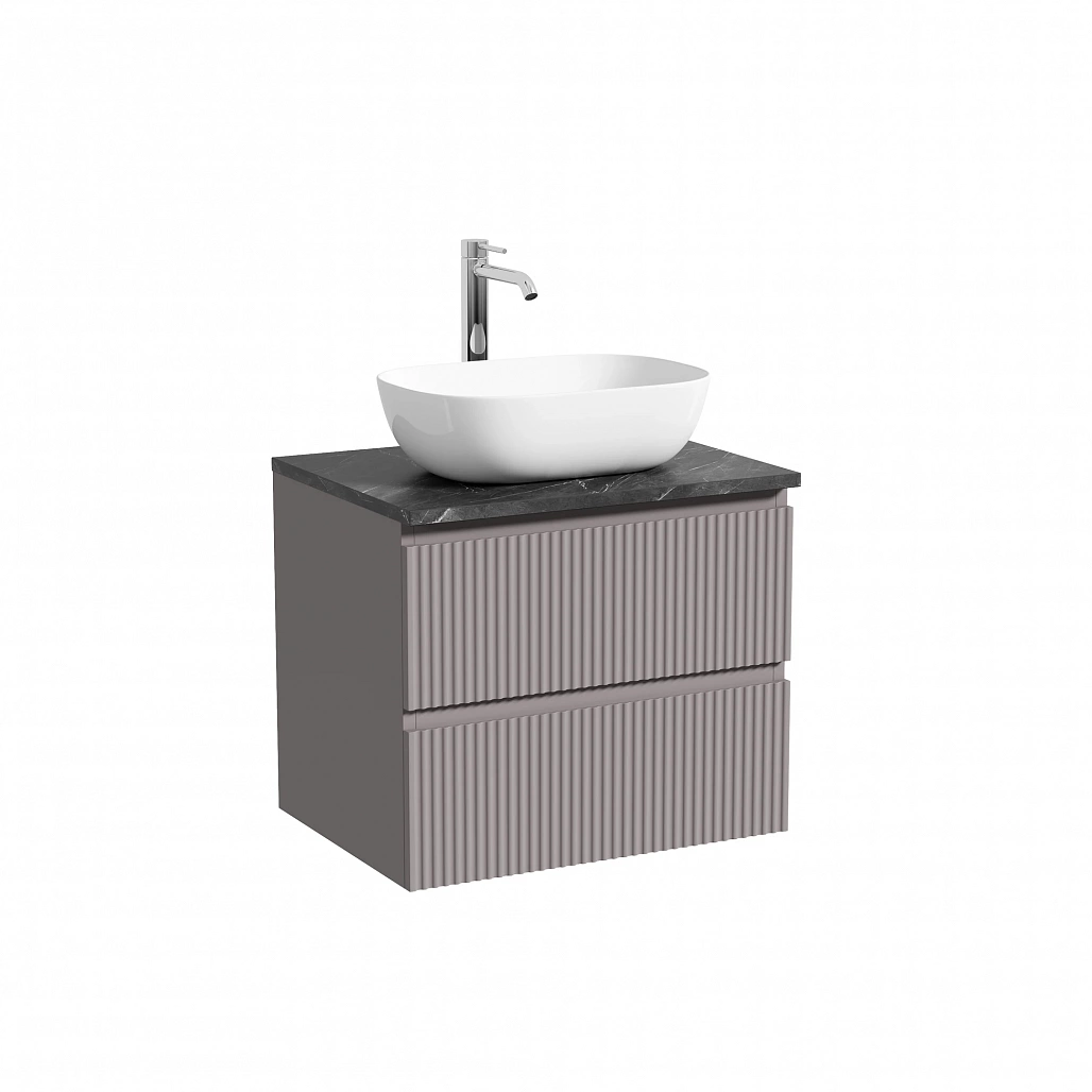 Тумба под столешницу Sancos Сноб Р / Snob R 59x44,5x50 подвесная, белый матовый / bianco, столешница с отверстием под смеситель, черное небо / black sky — МЕБ009843 — фото 1