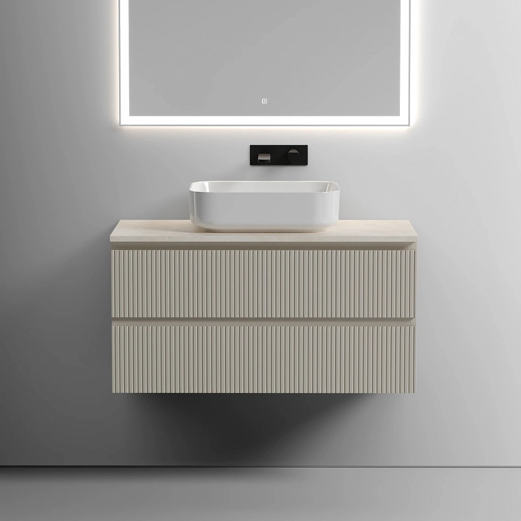 Тумба под столешницу Sancos Сноб T / Snob T 99,5x44,5x50 подвесная, белый матовый / bianco, столешница без отверстия под смеситель, креман / kreman — МЕБ009864 — фото 3