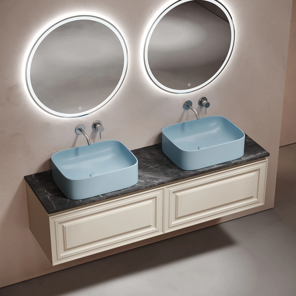 Тумба под столешницу Sancos Самая / Very 79x44,5x40,6 подвесная, бежевый матовый / beige soft, столешница 160 см, без отверстия под смеситель, черное небо / black sky — МЕБ009689 — фото 6