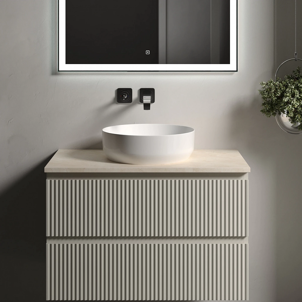 Тумба под столешницу Sancos Сноб Р / Snob R 79x44,5x50 подвесная, бежевый матовый / beige soft, столешница без отверстия под смеситель, креман / kreman — МЕБ009487 — фото 3