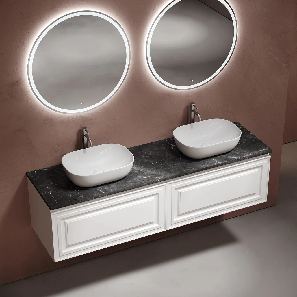 Тумба под столешницу Sancos Самая / Very 79x44,5x40,6 подвесная, белый матовый / bianco, столешница 160 см, с отверстием под смеситель, черное небо / black sky — МЕБ009667 — фото 3