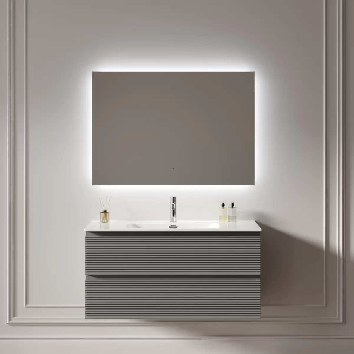 Зеркало Sancos Поле 2.0 / Square 2.0 100x70 светодиодная подсветка 2700K/4000K/5000K, управление взмахом руки, диммируемая регулировка подсветки — ЗЕР010414 — фото 2