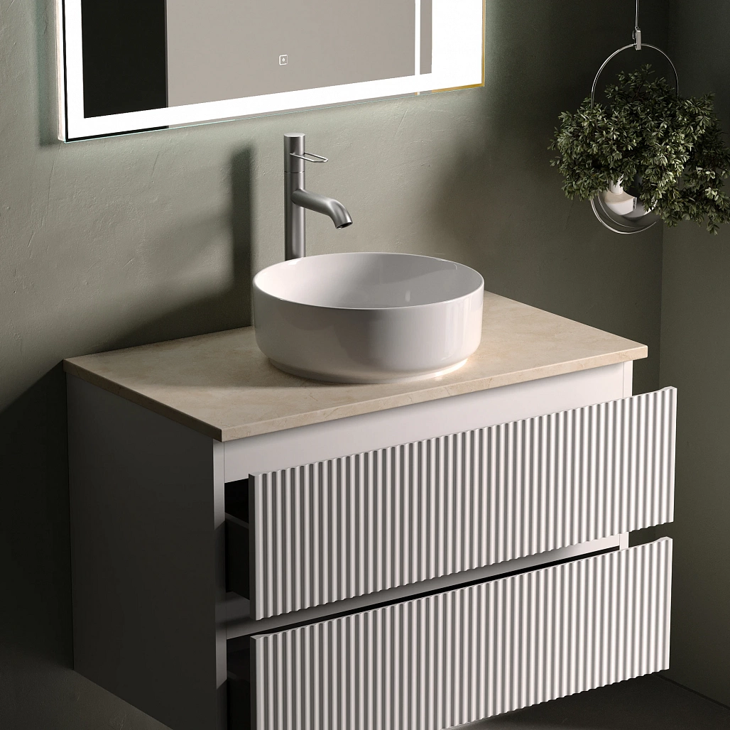 Тумба под столешницу Sancos Сноб Р / Snob R 79x44,5x50 подвесная, белый матовый / bianco, столешница с отверстием под смеситель, креман / kreman — МЕБ009754 — фото 6