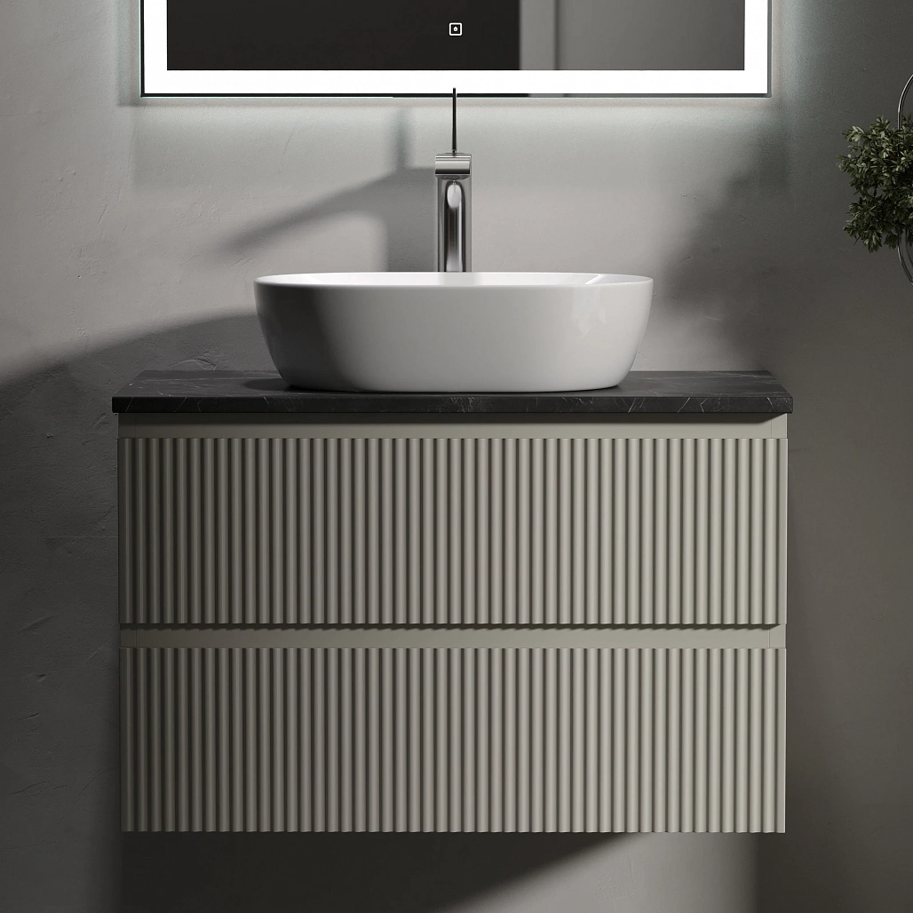 Тумба под столешницу Sancos Сноб Р / Snob R 79x44,5x50 подвесная, бежевый матовый / beige soft, столешница с отверстием под смеситель, черное небо / black sky — МЕБ009747 — фото 4