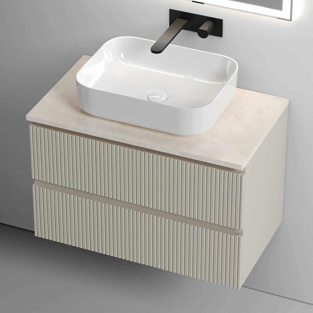 Тумба под столешницу Sancos Сноб T / Snob T 79x44,5x50 подвесная, бежевый матовый / beige soft, столешница без отверстия под смеситель, креман / kreman — МЕБ009493 — фото 6