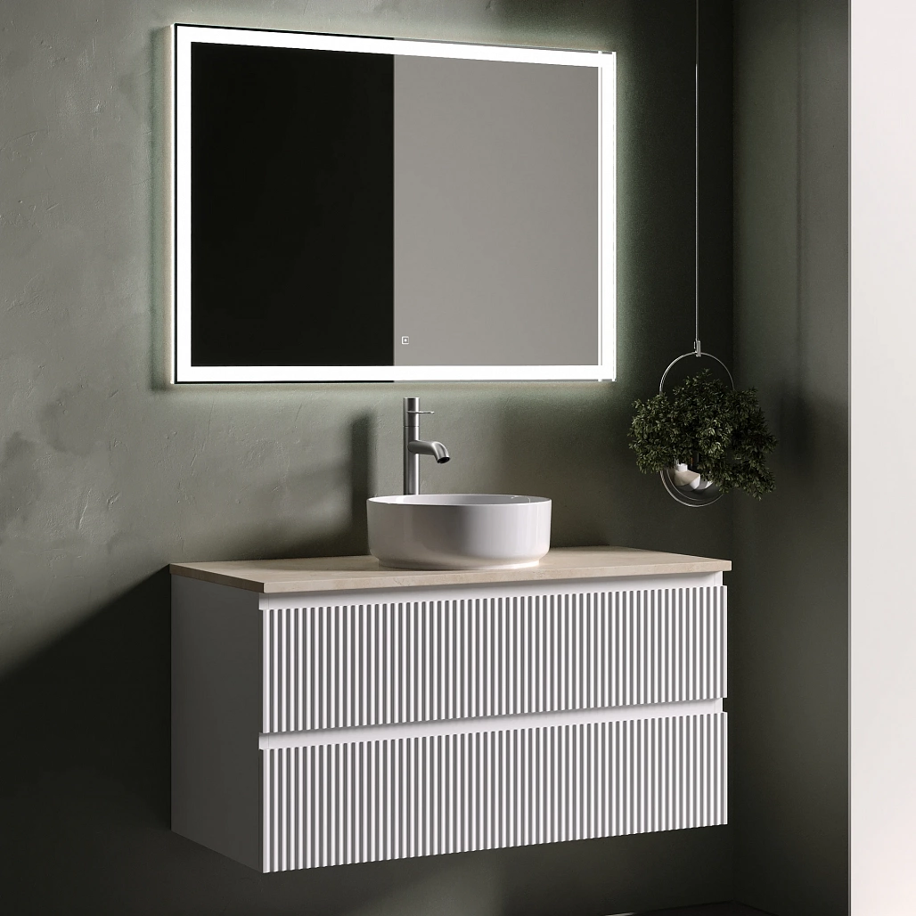 Тумба под столешницу Sancos Сноб Р / Snob R 99,5x44,5x50 подвесная, пыльная роза / doha soft, столешница с отверстием под смеситель, креман / kreman — МЕБ009490 — фото 5