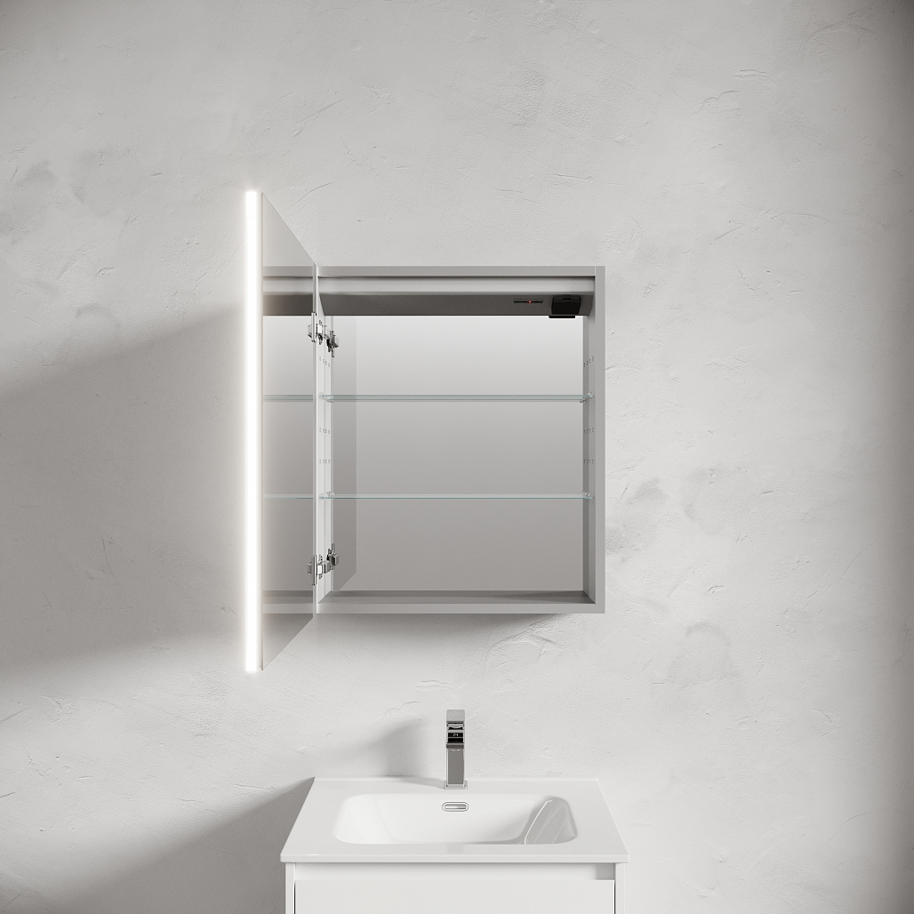 Зеркальный шкаф Sancos Реформа / Evoke 60x70 светодиодная подсветка, корпус из алюминия, розетка 220V, разъемы USB и Type-C, бесконтактное управление, серый — МЕБ010325 — фото 5