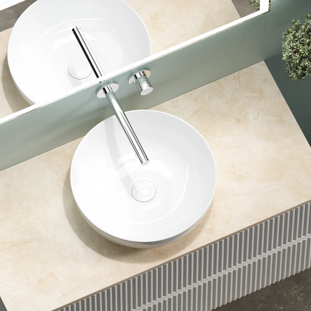 Тумба под столешницу Sancos Сноб Р / Snob R 99,5x44,5x50 подвесная, пыльная роза / doha soft, столешница без отверстия под смеситель, креман / kreman — МЕБ009756 — фото 14