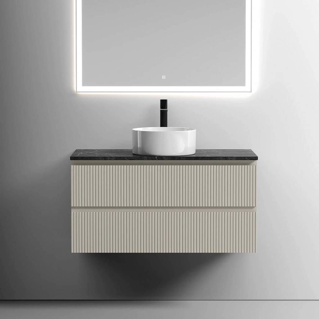 Тумба под столешницу Sancos Сноб T / Snob T 99,5x44,5x50 подвесная, белый матовый / bianco, столешница с отверстием под смеситель, черное небо / black sky — МЕБ009494 — фото 3