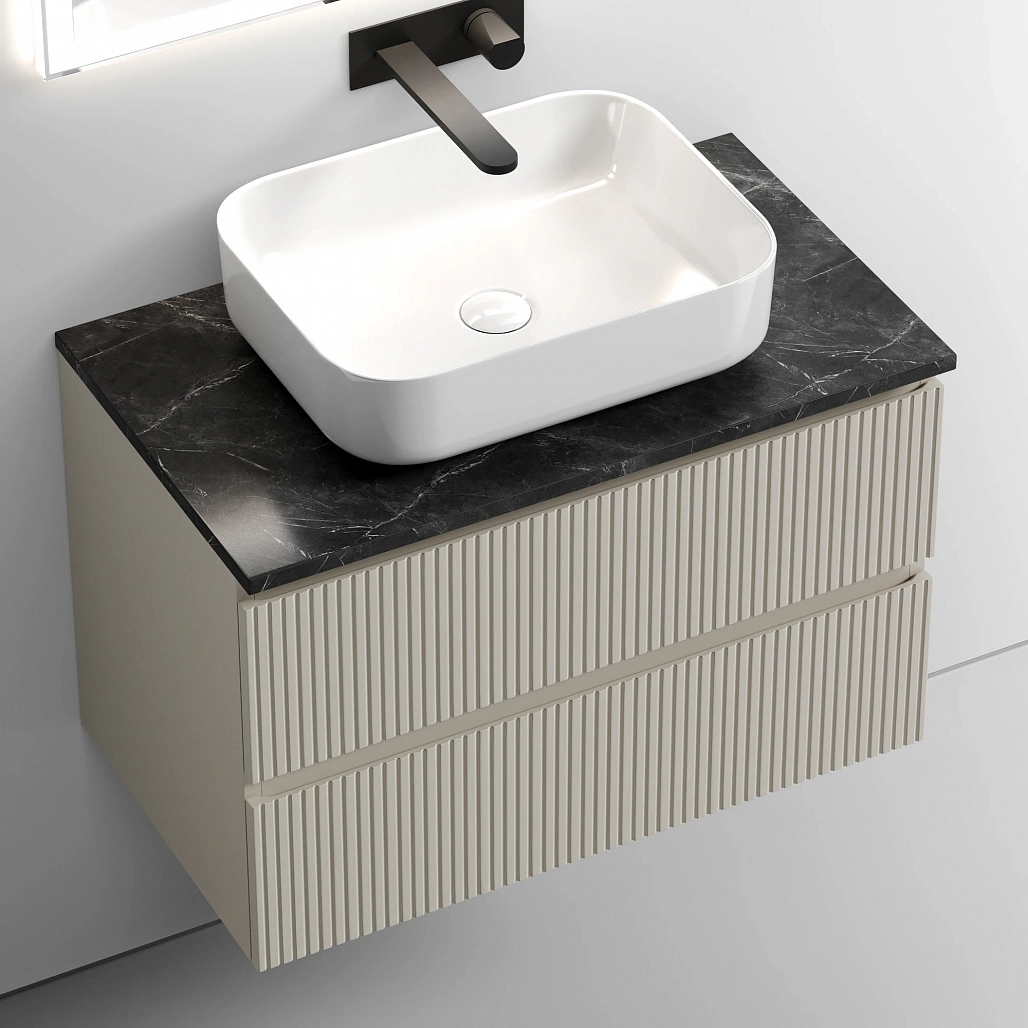 Тумба под столешницу Sancos Сноб T / Snob T 79x44,5x50 подвесная, бежевый матовый / beige soft, столешница без отверстия под смеситель, черное небо / black sky — МЕБ009861 — фото 7