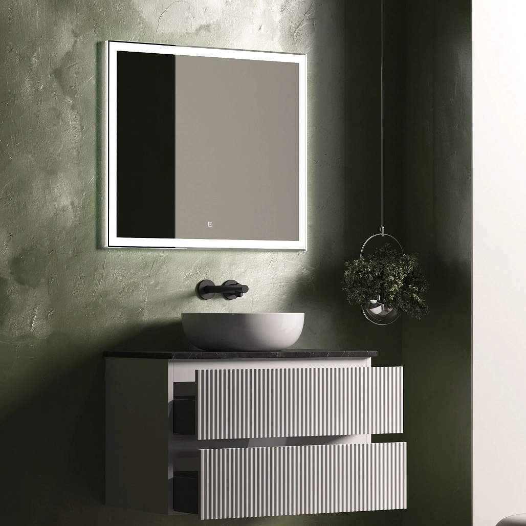 Тумба под столешницу Sancos Сноб Р / Snob R 99,5x44,5x50 подвесная, пыльная роза / doha soft, столешница без отверстия под смеситель, черное небо / black sky — МЕБ009755 — фото 6