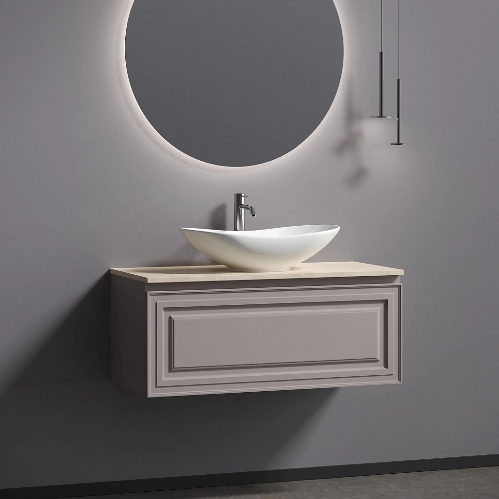 Тумба под столешницу Sancos Самая / Very 99,5x44,5x40,6 подвесная, пыльная роза / doha soft, столешница с отверстием под смеситель, креман / kreman — МЕБ009646 — фото 2