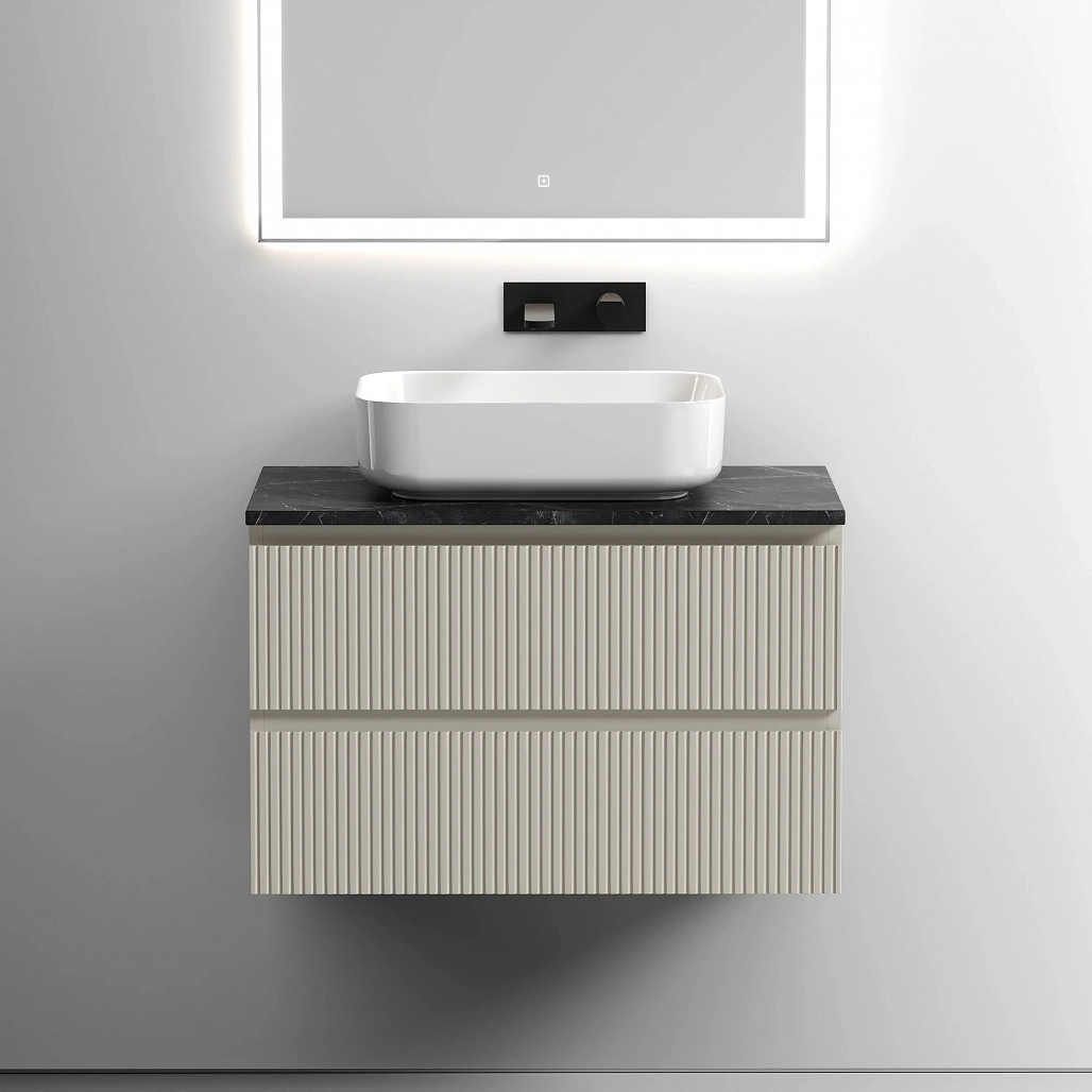 Тумба под столешницу Sancos Сноб T / Snob T 79x44,5x50 подвесная, бежевый матовый / beige soft, столешница без отверстия под смеситель, черное небо / black sky — МЕБ009861 — фото 4