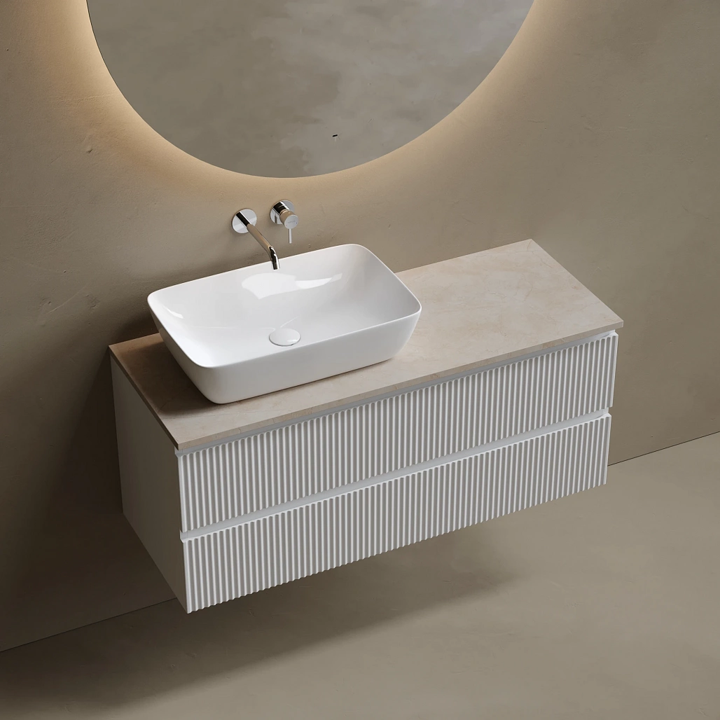 Тумба под столешницу Sancos Сноб Р / Snob R 119,5x44,5x50 левая, подвесная, пыльная роза / doha soft, столешница без отверстия под смеситель, креман / kreman — МЕБ009812 — фото 3