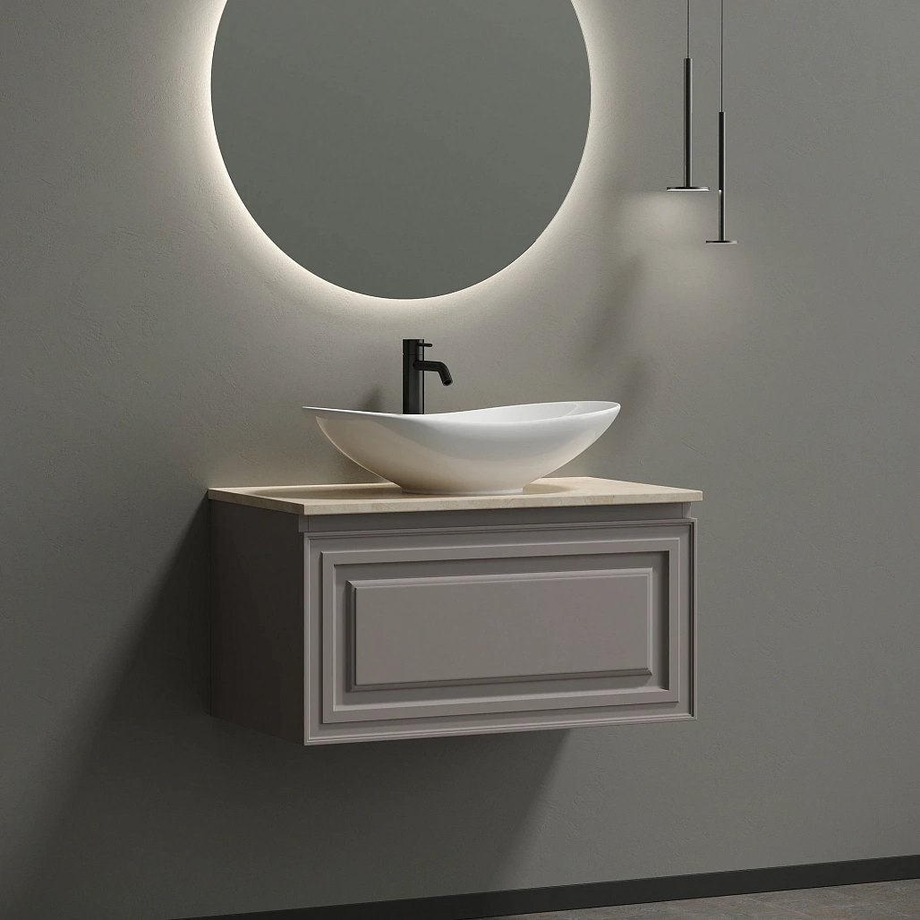 Тумба под столешницу Sancos Самая / Very 79x44,5x40,6 подвесная, пыльная роза / doha soft, столешница с отверстием под смеситель, креман / kreman — МЕБ009643 — фото 2