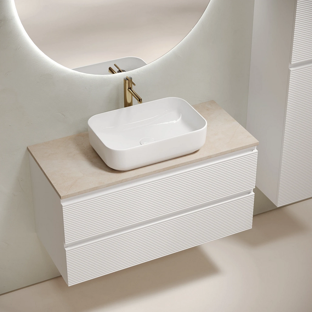 Тумба под столешницу Sancos Фолк / Folk 99,5x44,5x50 подвесная, белый матовый / bianco, столешница с отверстием под смеситель, креман / kreman — МЕБ009544 — фото 3