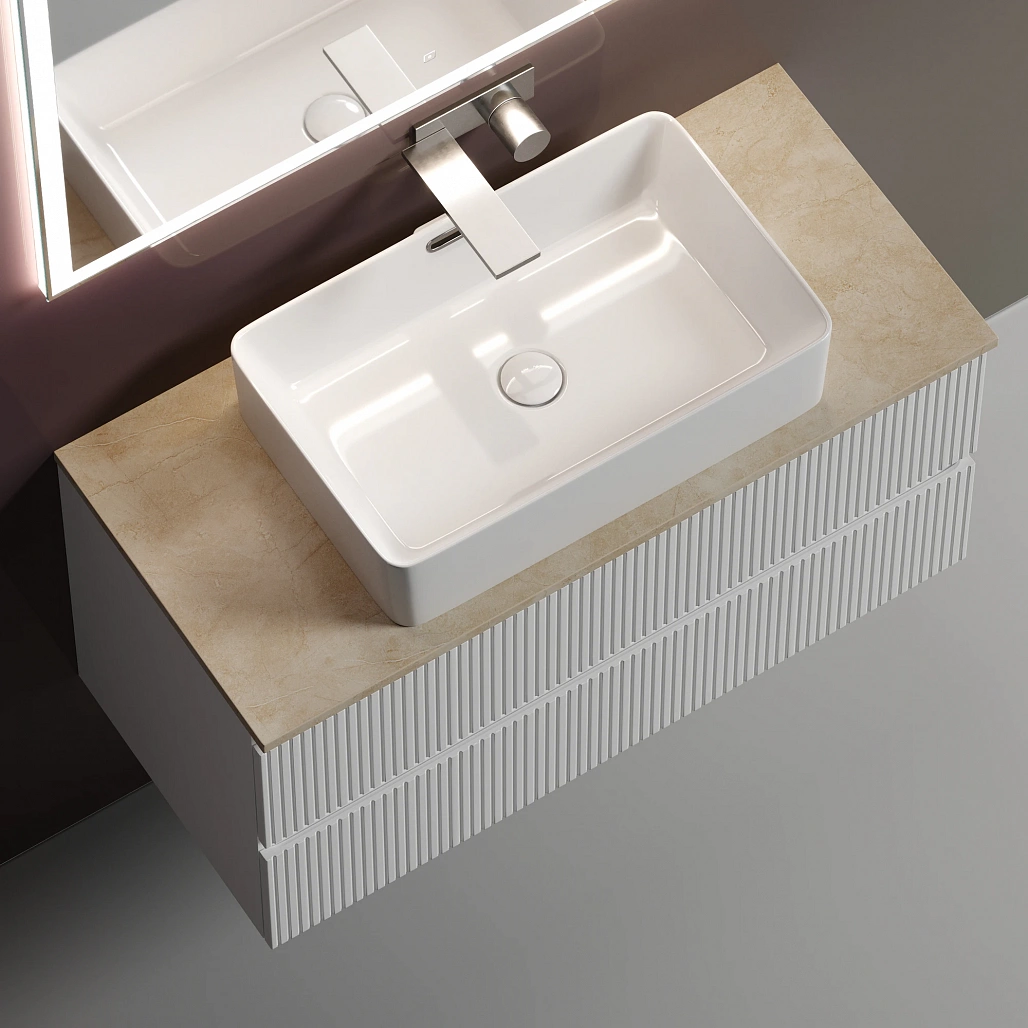 Тумба под столешницу Sancos Сноб T / Snob T 99,5x44,5x50 подвесная, белый матовый / bianco, столешница без отверстия под смеситель, креман / kreman — МЕБ009871 — фото 7