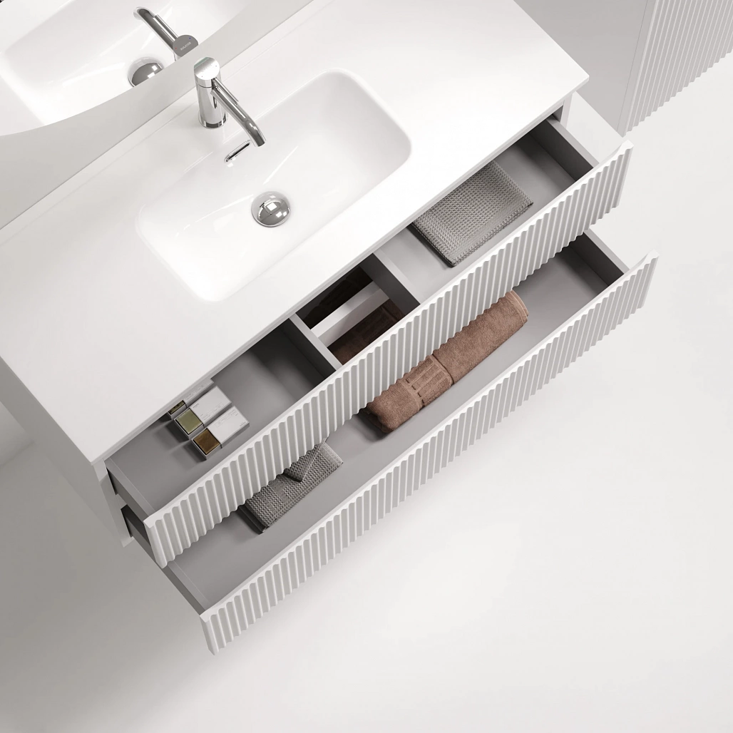 Тумба под раковину Sancos Сноб Р 390 / Snob R 390 99,5x39x50 подвесная, два ящика, белый матовый / bianco — МЕБ009306 — фото 6
