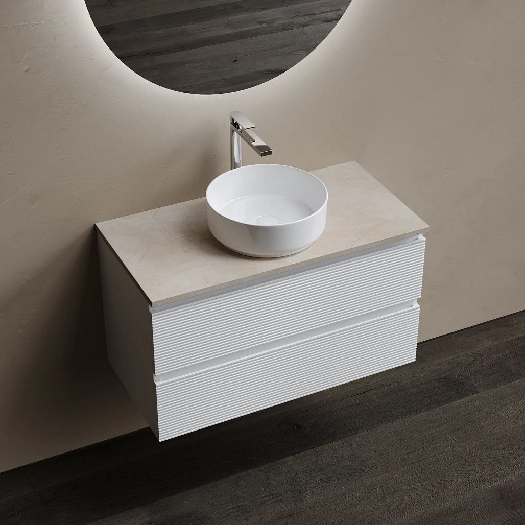 Тумба под столешницу Sancos Фолк / Folk 89x44,5x50 подвесная, белый матовый / bianco, столешница с отверстием под смеситель, креман / kreman — МЕБ009541 — фото 3
