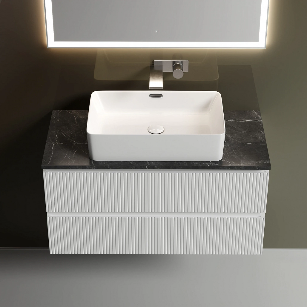 Тумба под столешницу Sancos Сноб T / Snob T 99,5x44,5x50 подвесная, белый матовый / bianco, столешница без отверстия под смеситель, черное небо / black sky — МЕБ009870 — фото 4