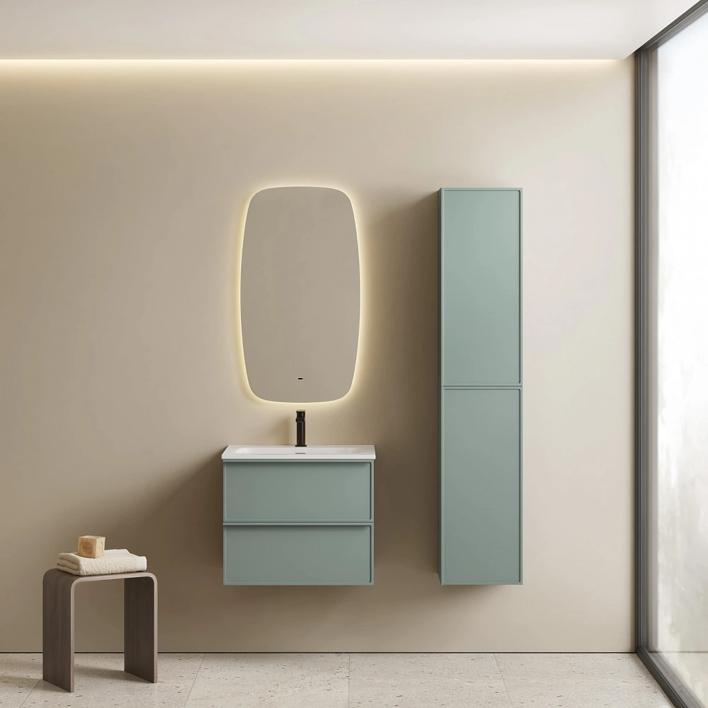 Тумба под раковину Sancos Вельта / Velta 59x44,5x50 подвесная, два ящика, серо-зелёный — МЕБ009435 — фото 4