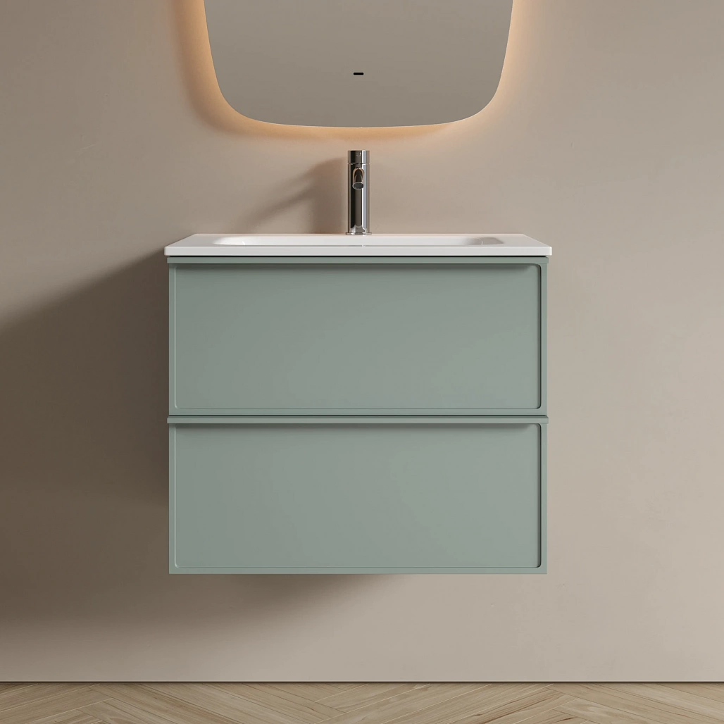 Тумба под раковину Sancos Вельта / Velta 59x44,5x50 подвесная, два ящика, серо-зелёный — МЕБ009436 — фото 2