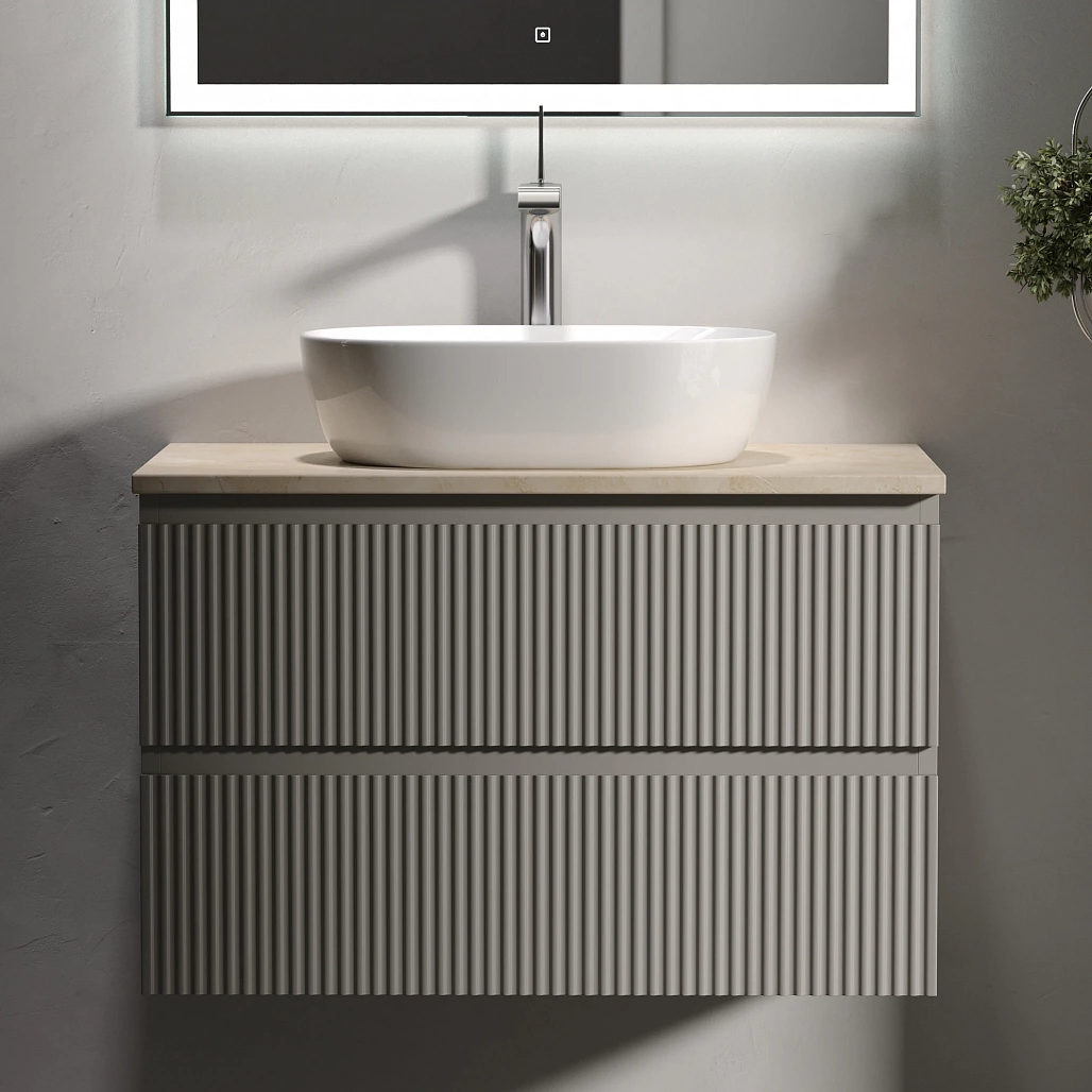 Тумба под столешницу Sancos Сноб Р / Snob R 79x44,5x50 подвесная, бежевый матовый / beige soft, столешница с отверстием под смеситель, креман / kreman — МЕБ009748 — фото 2