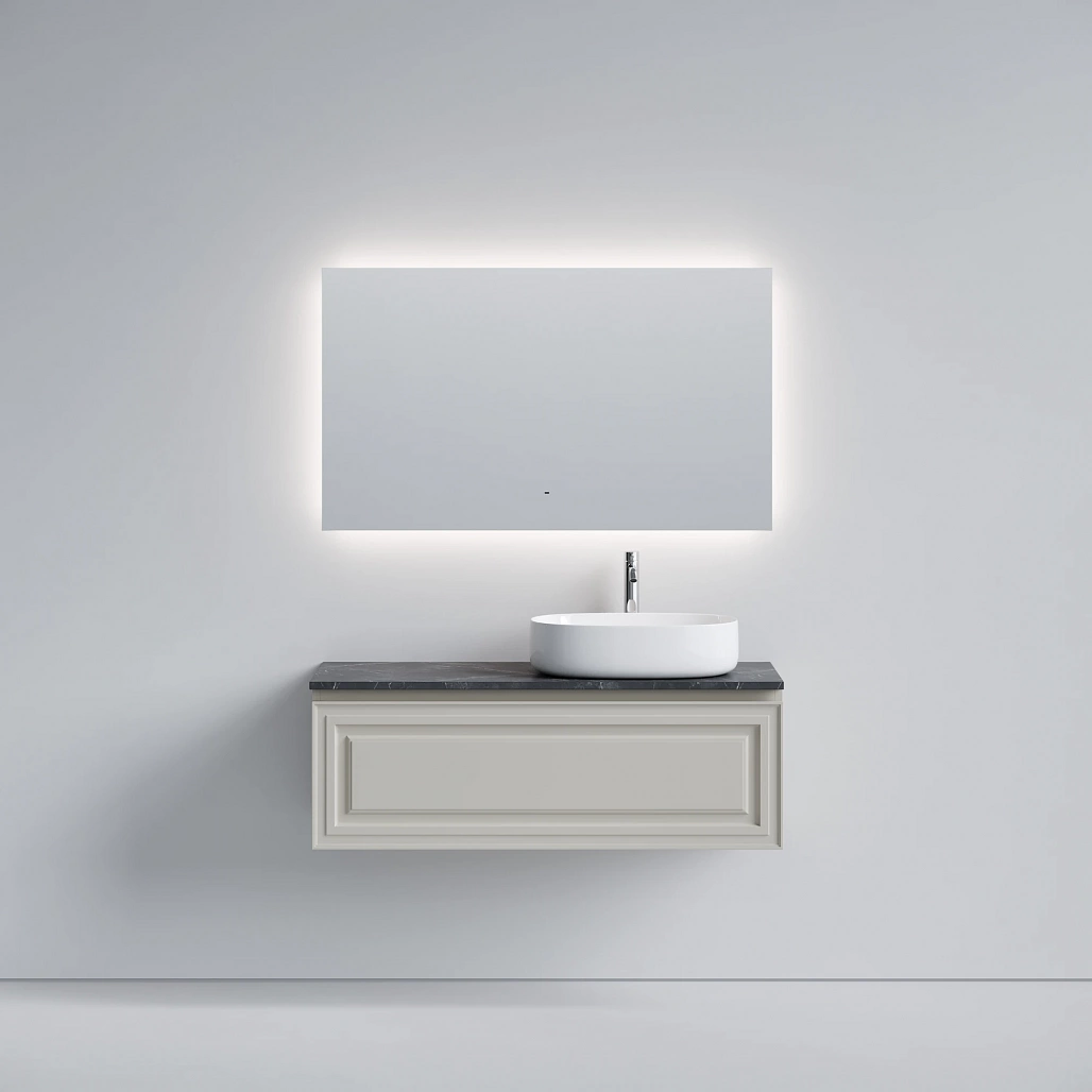Тумба под столешницу Sancos Самая / Very 119,5x44,5x40,6 правая, подвесная, бежевый матовый / beige soft, столешница с отверстием под смеситель, черное небо / black sky — МЕБ009714 — фото 2