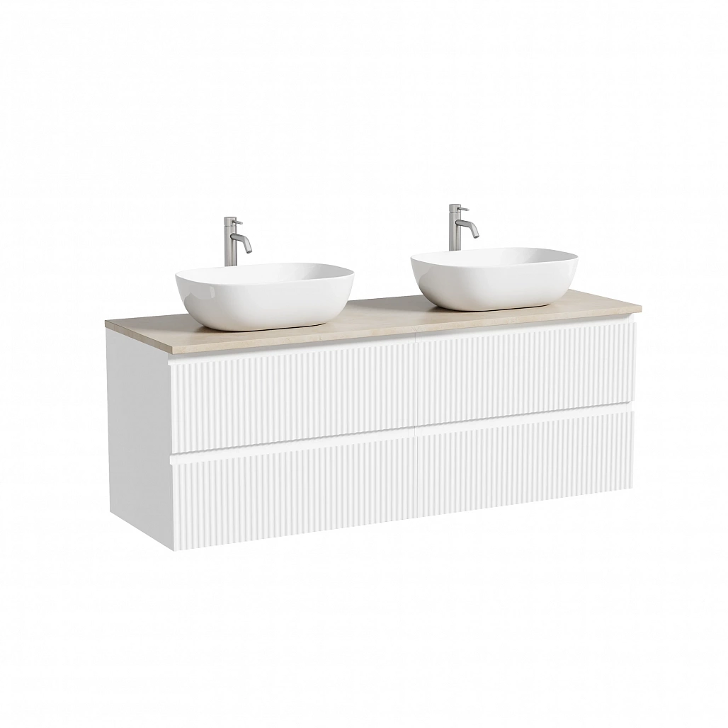 Тумба под столешницу Sancos Сноб Р / Snob R 69x44,5x50 подвесная, белый матовый / bianco, столешница 140 см, с отверстием под смеситель, креман / kreman — МЕБ009774 — фото 1