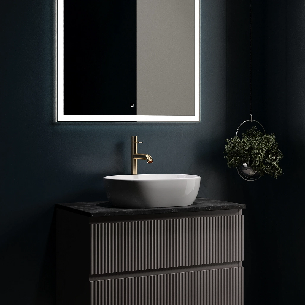 Тумба под столешницу Sancos Сноб Р / Snob R 79x44,5x50 подвесная, пыльная роза / doha soft, столешница с отверстием под смеситель, черное небо / black sky — МЕБ009759 — фото 4