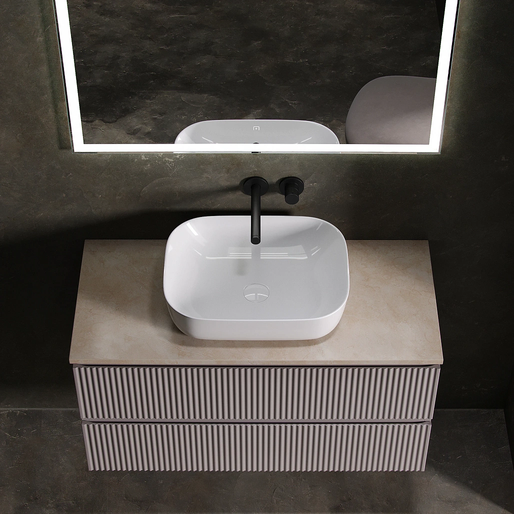 Тумба под столешницу Sancos Сноб Р / Snob R 99,5x44,5x50 подвесная, белый матовый / bianco, столешница без отверстия под смеситель, креман / kreman — МЕБ009762 — фото 5