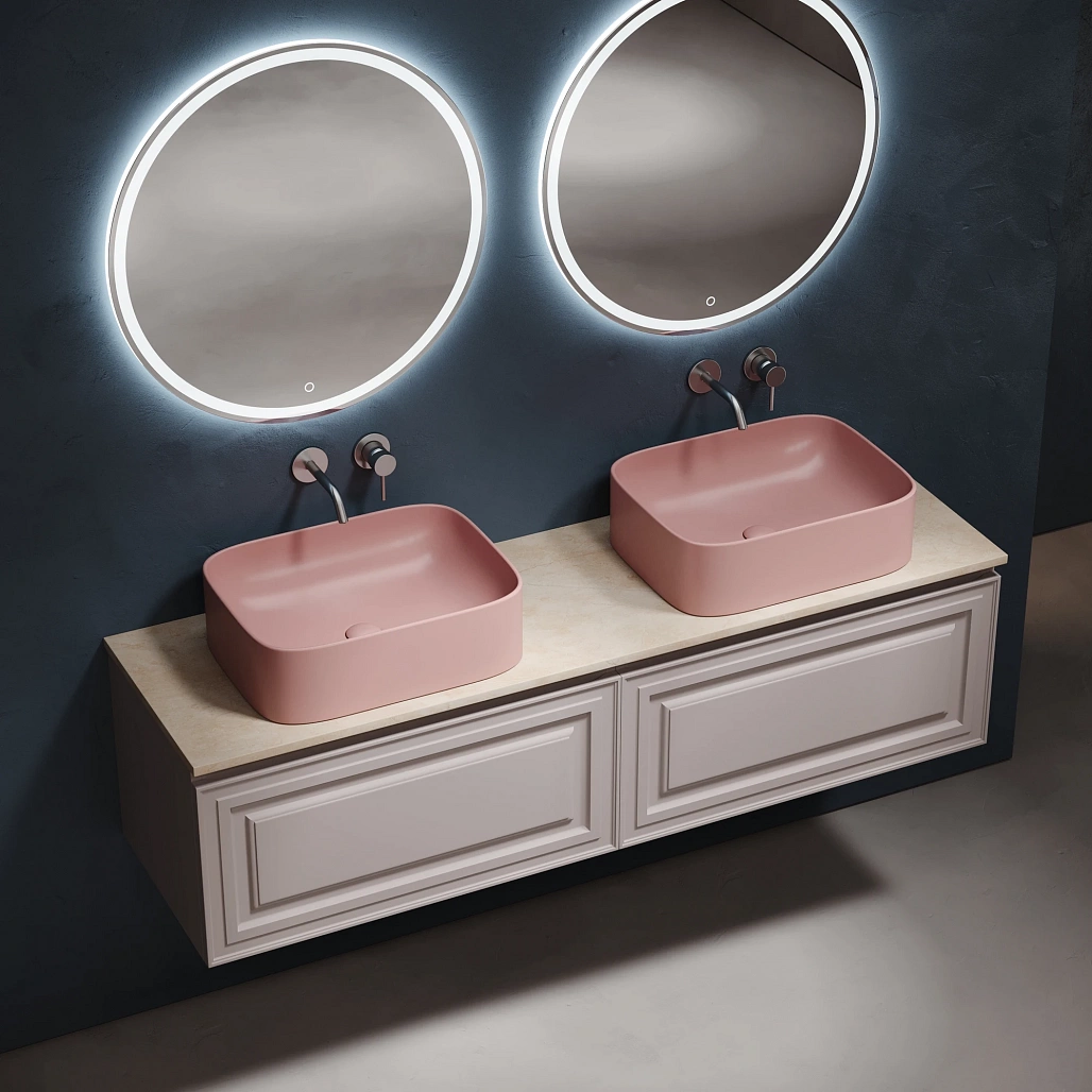 Тумба под столешницу Sancos Самая / Very 79x44,5x40,6 подвесная, пыльная роза / doha soft, столешница 160 см, без отверстия под смеситель, креман / kreman — МЕБ009736 — фото 3