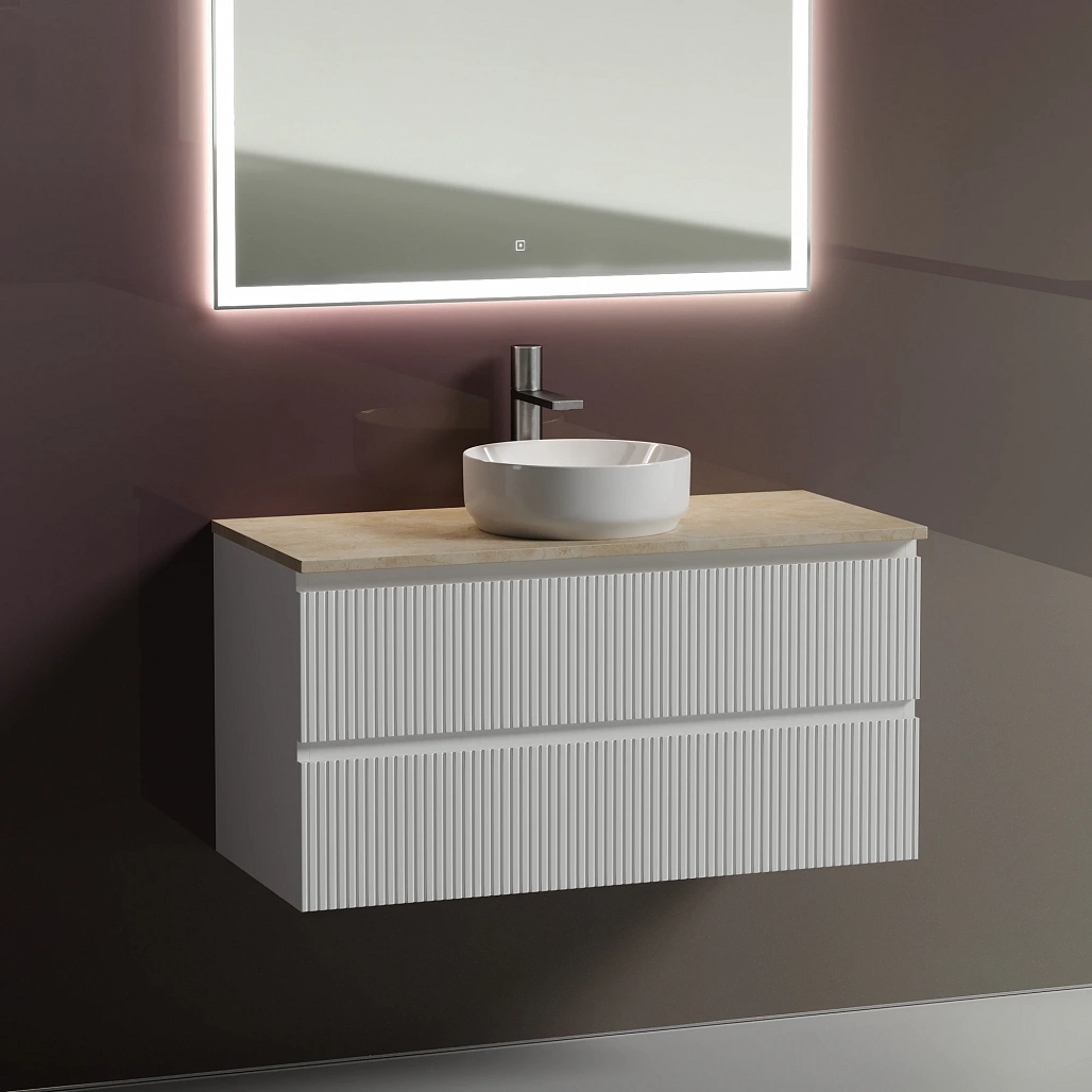 Тумба под столешницу Sancos Сноб T / Snob T 99,5x44,5x50 подвесная, белый матовый / bianco, столешница с отверстием под смеситель, креман / kreman — МЕБ009496 — фото 2