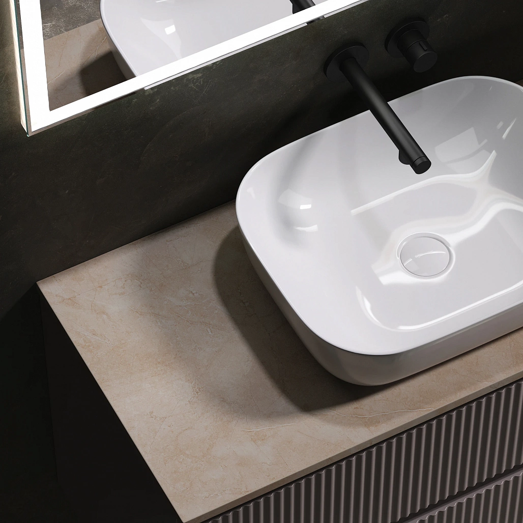Тумба под столешницу Sancos Сноб Р / Snob R 99,5x44,5x50 подвесная, белый матовый / bianco, столешница без отверстия под смеситель, креман / kreman — МЕБ009762 — фото 20