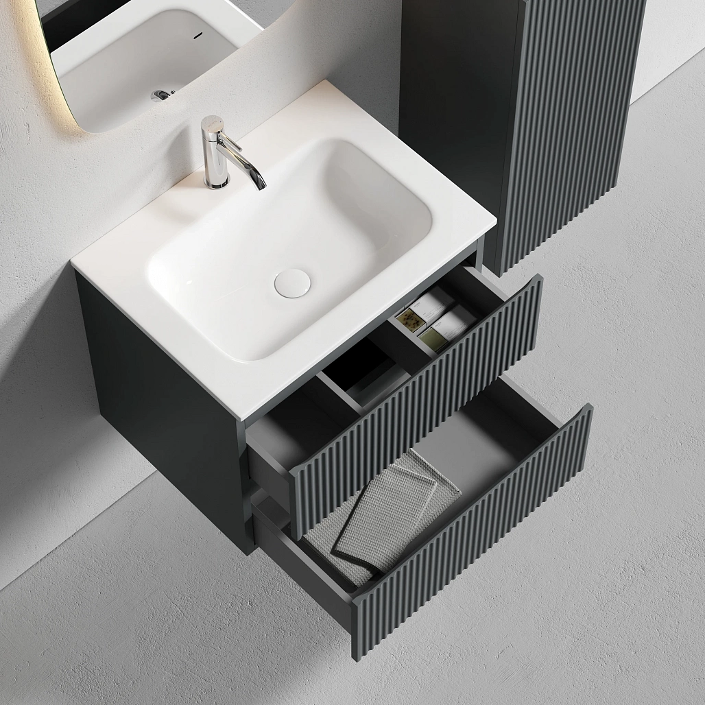 Тумба под раковину Sancos Сноб Р / Snob R 59x44,5x50 подвесная, два ящика, темный антрацит матовый — МЕБ009129 — фото 5
