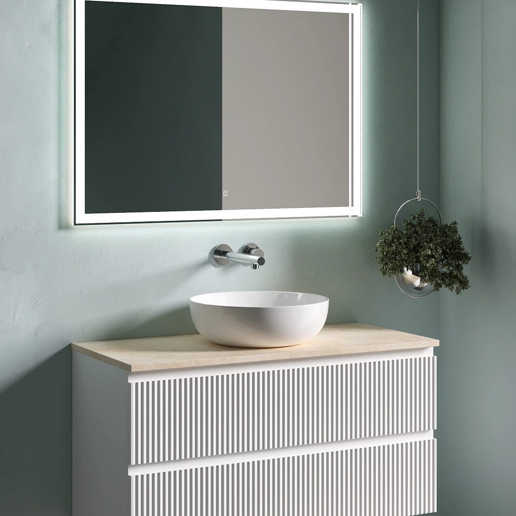 Тумба под столешницу Sancos Сноб Р / Snob R 99,5x44,5x50 подвесная, пыльная роза / doha soft, столешница без отверстия под смеситель, креман / kreman — МЕБ009756 — фото 5