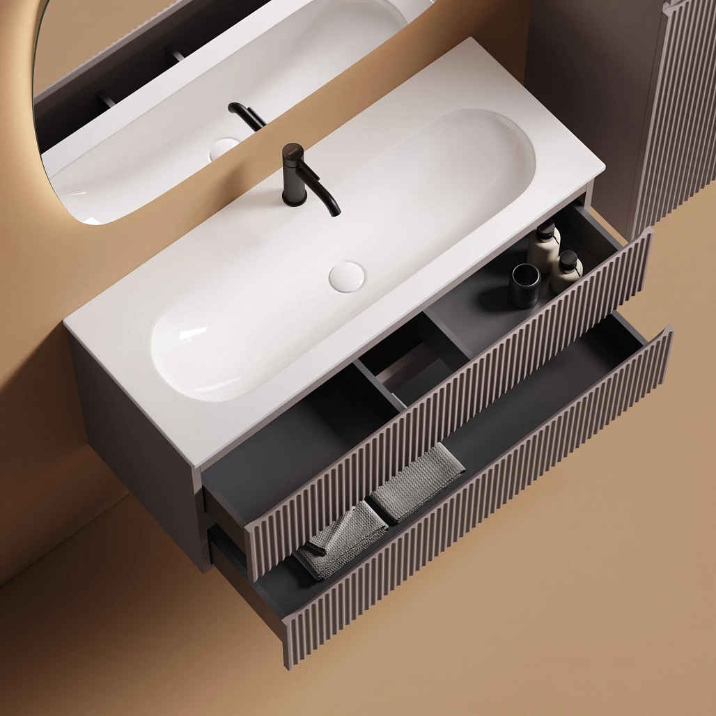 Тумба под раковину Sancos Сноб Р 390 / Snob R 390 99,5x39x50 подвесная, два ящика, пыльная роза / doha soft — МЕБ009291 — фото 3